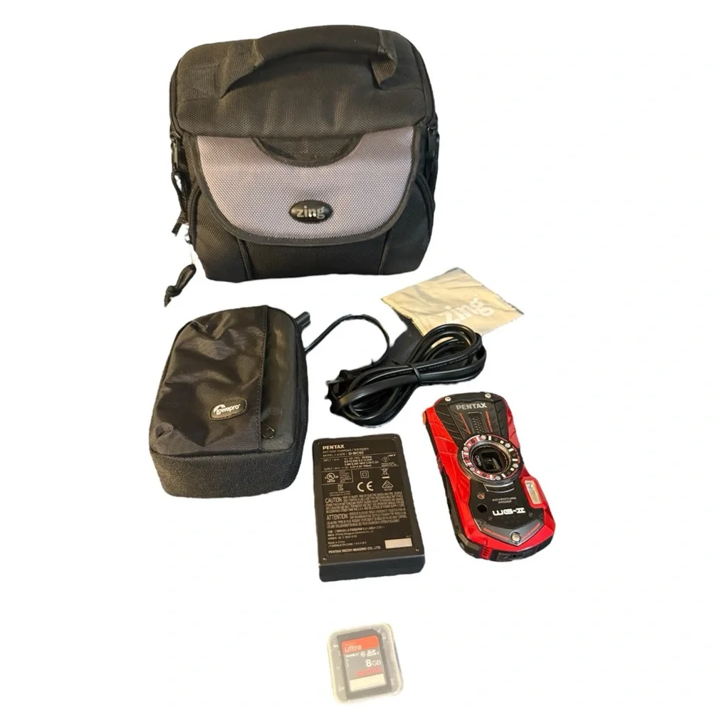 PENTAX  Optio WG-2 Camera Red Tested Working with Battery and charger Case SIM